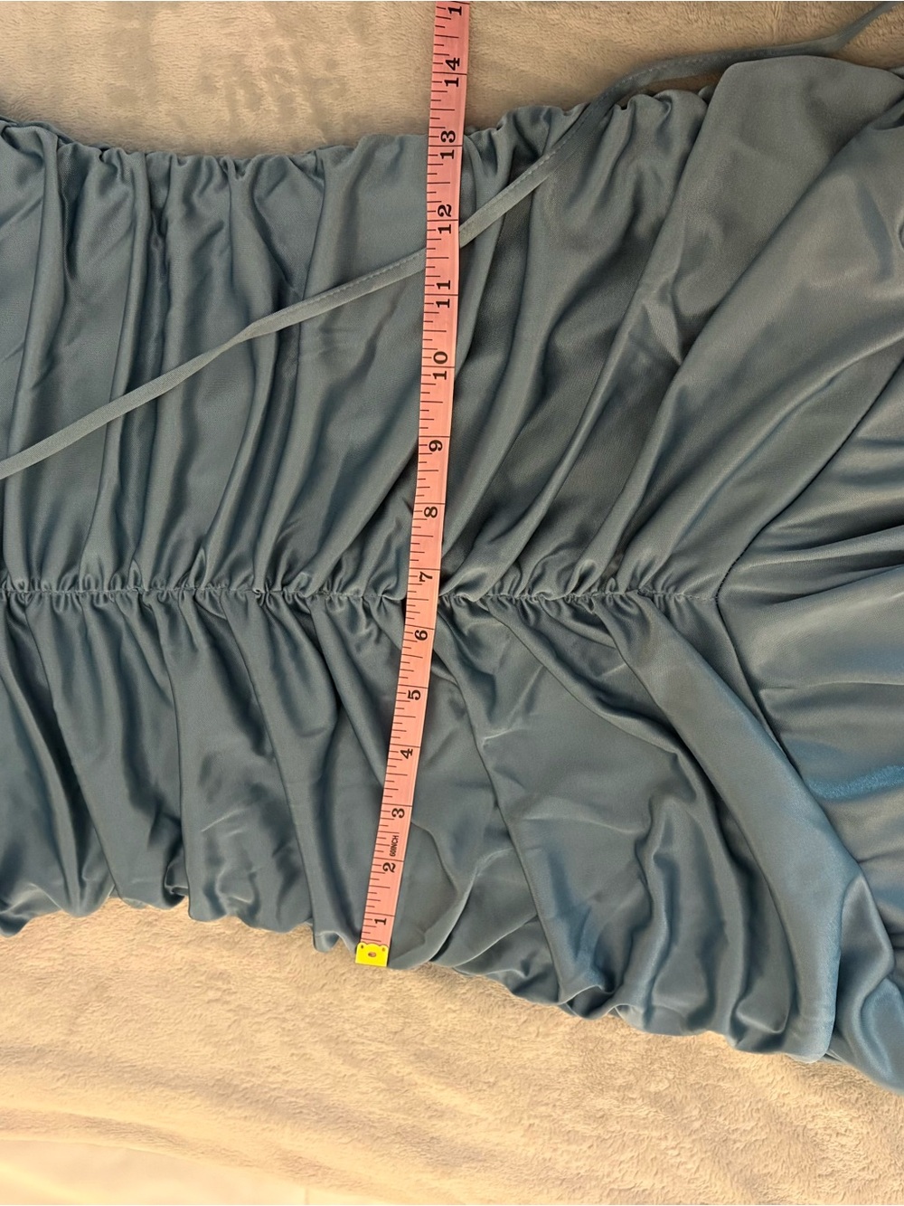 NWT Strapless Ruched Blue Cascade Evening Dress - Picture 12 of 12